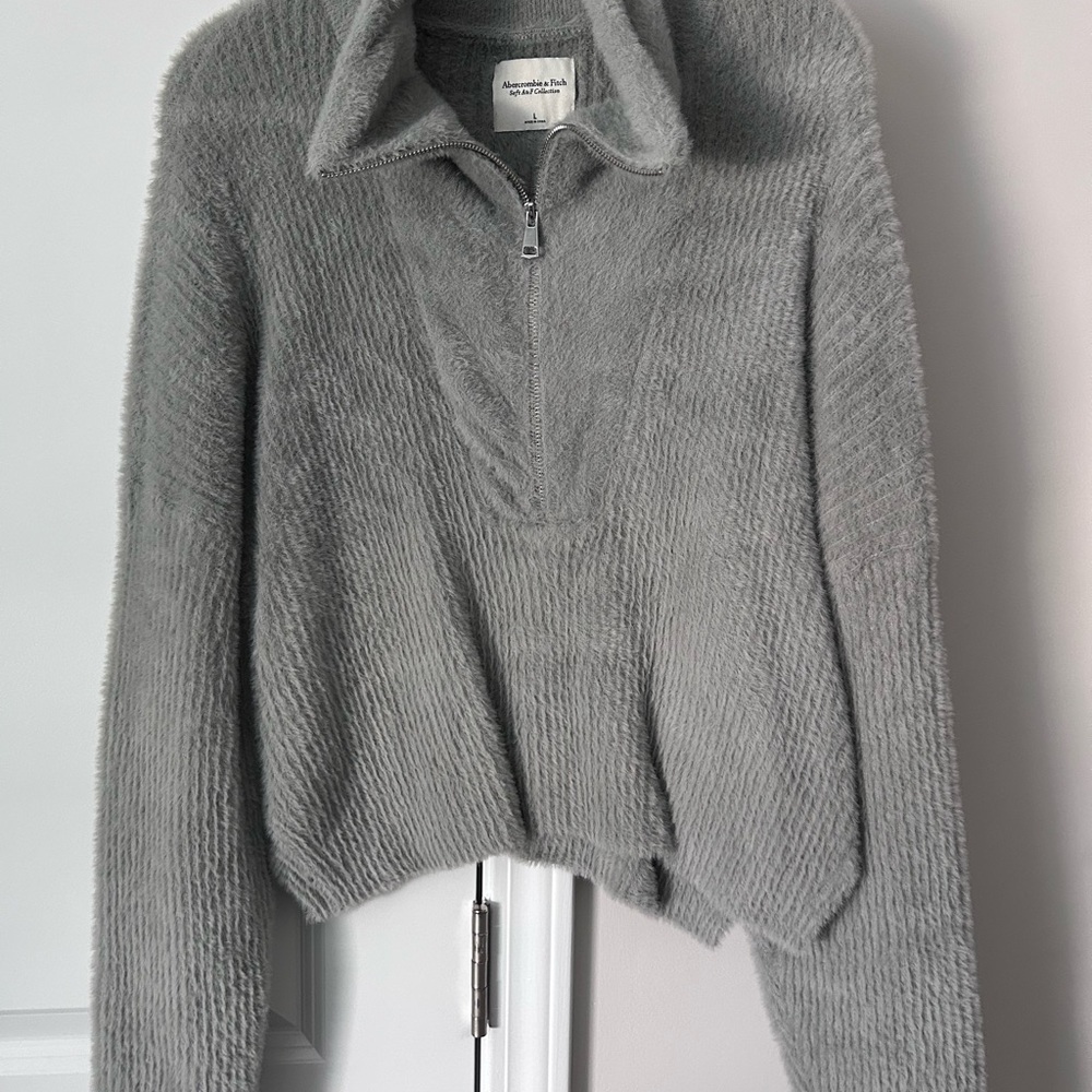 Abercrombie & Fitch Soft Gray Quarter-Zip Sweater